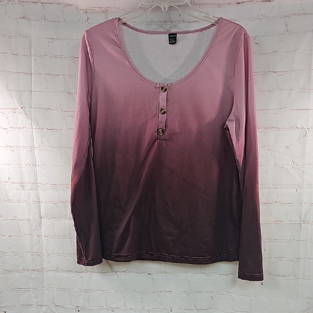 4/$20 SHEIN Pink and Red Long Sleeve Buttoned Blouse